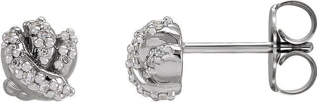 14K Gold Round Natural Diamond Accented Knot Earrings - White Gold