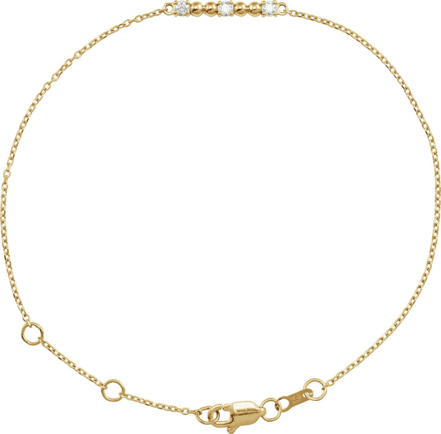 14K Gold Round Natural Diamond Beaded Bar Bracelet - Yellow Gold