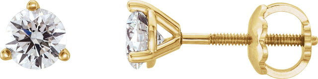 14K Gold Natural Diamond Round 3-Prong Cocktail-Style Stud Earrings II - Yellow Gold