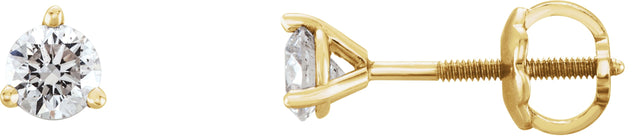 14K Gold Natural Diamond Round 3-Prong Cocktail-Style Stud Earrings II - Yellow Gold