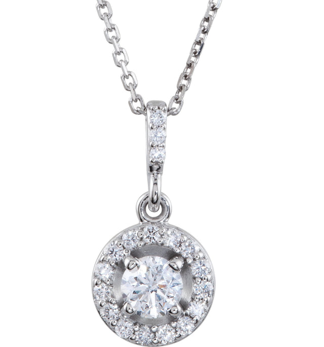 14K Gold Round Lab-Grown Diamond Halo-Style Necklace or Pendant - White Gold