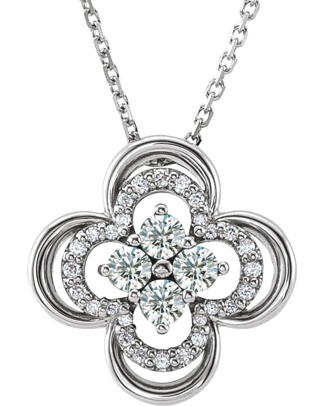 14K Gold Round Natural Diamond Clover Necklace or Pendant – 1/3 CTW - White Gold
