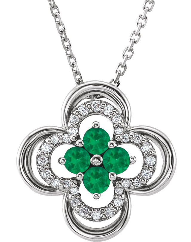 Platinum Round Lab-Grown Emerald Clover Necklace or Pendant