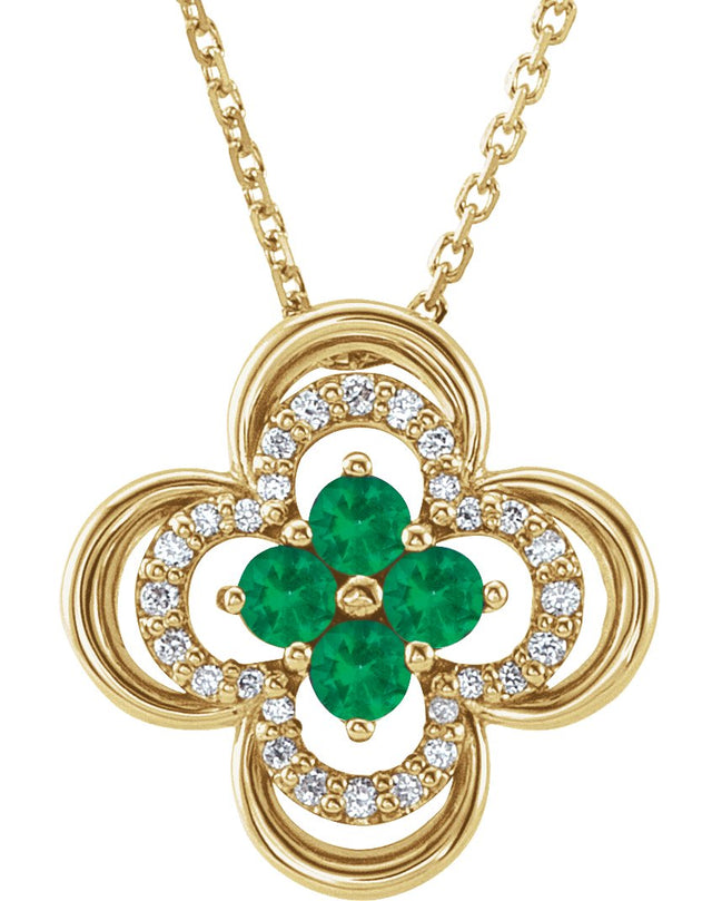 14K Gold Round Natural Emerald Clover Necklace or Pendant – 0.08 CTW - Yellow Gold