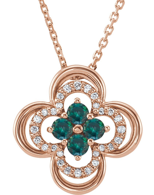 14K Gold Round Natural Alexandrite Clover Necklace or Pendant – 0.08 CTW - Rose Gold