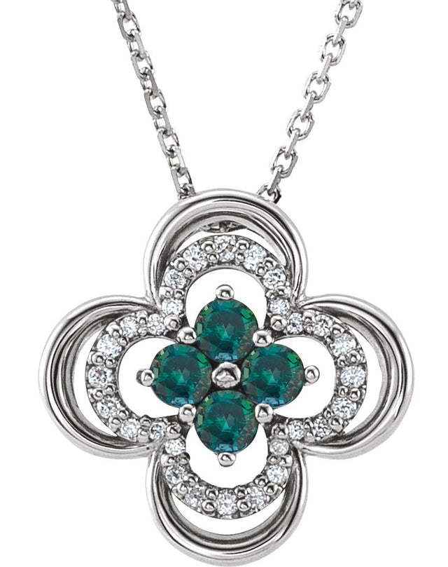 Platinum Round Lab-Grown Alexandrite Clover Necklace or Pendant