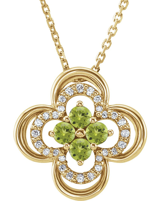 14K Gold Round Natural Peridot Clover Necklace or Pendant – 0.08 CTW - Yellow Gold