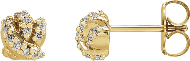 14K Gold Round Natural Diamond Accented Knot Earrings - Yellow Gold