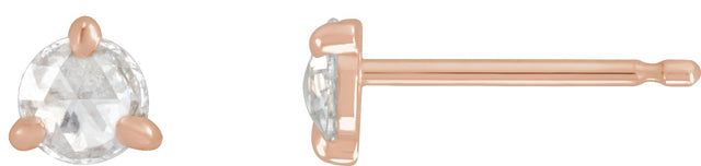 14K Gold Natural Diamond Round 3-Prong Claw Rose-Cut Stud Earrings - Rose Gold