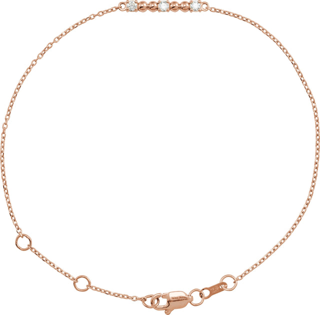 14K Gold Round Natural Diamond Beaded Bar Bracelet - Rose Gold