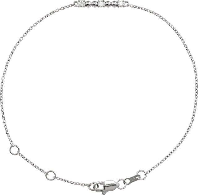 14K Gold Round Natural Diamond Beaded Bar Bracelet - White Gold