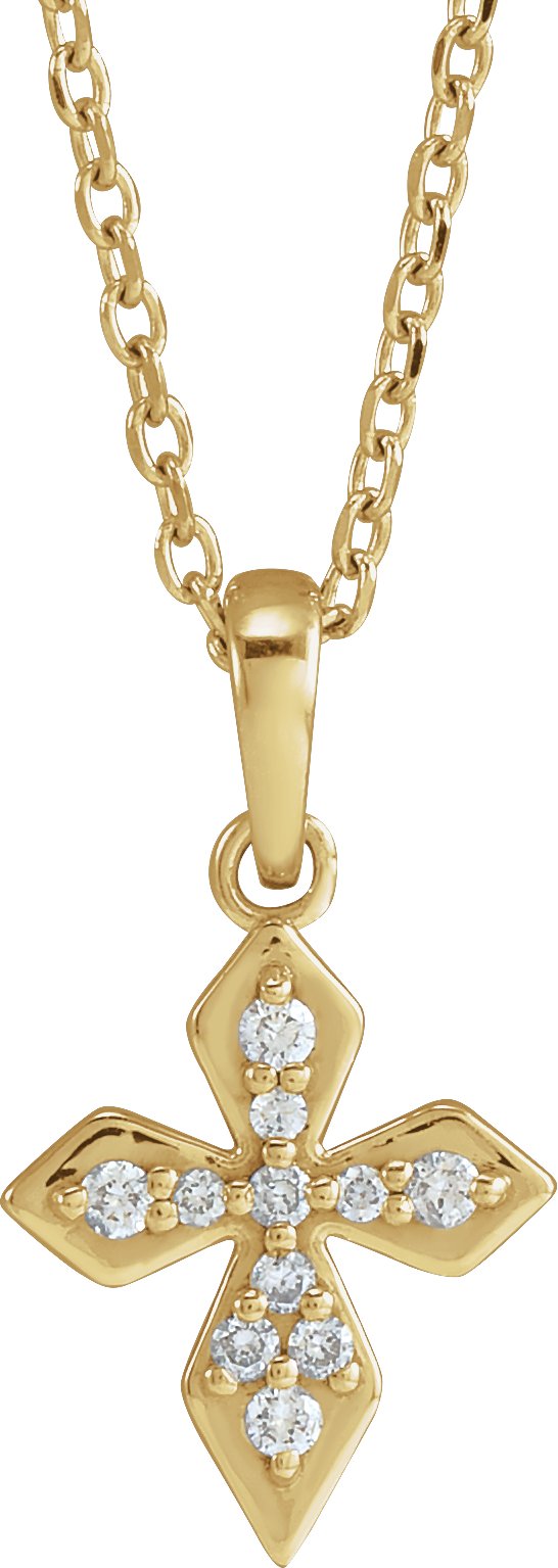 14K Gold Round Natural Diamond Petite Cross Necklace or Pendant II - Yellow Gold