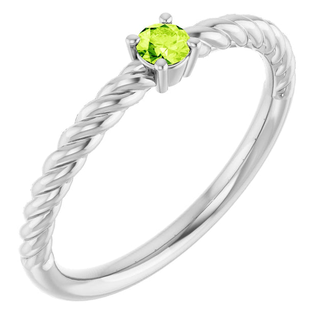 Platinum Round Natural Peridot Rope Solitaire Ring