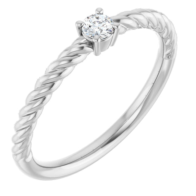 Platinum Round Natural Diamond Rope Solitaire Ring