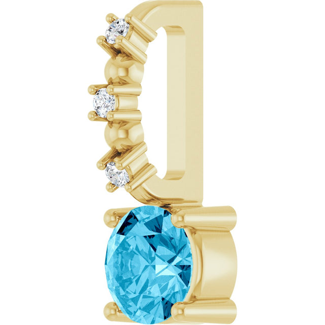 14K Gold Round Aquamarine Accented Pendant - Yellow Gold - view 2