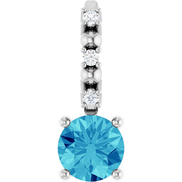 Platinum Round Blue Zircon Accented Pendant