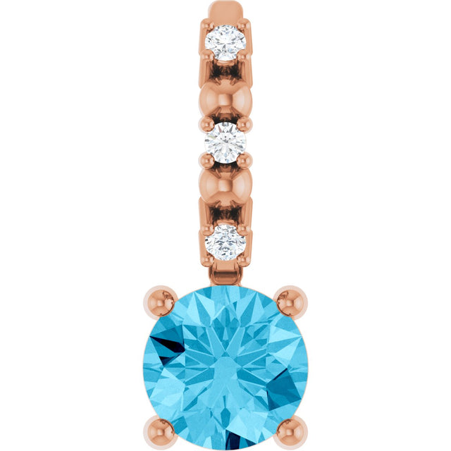 14K Gold Round Aquamarine Accented Pendant - Rose Gold
