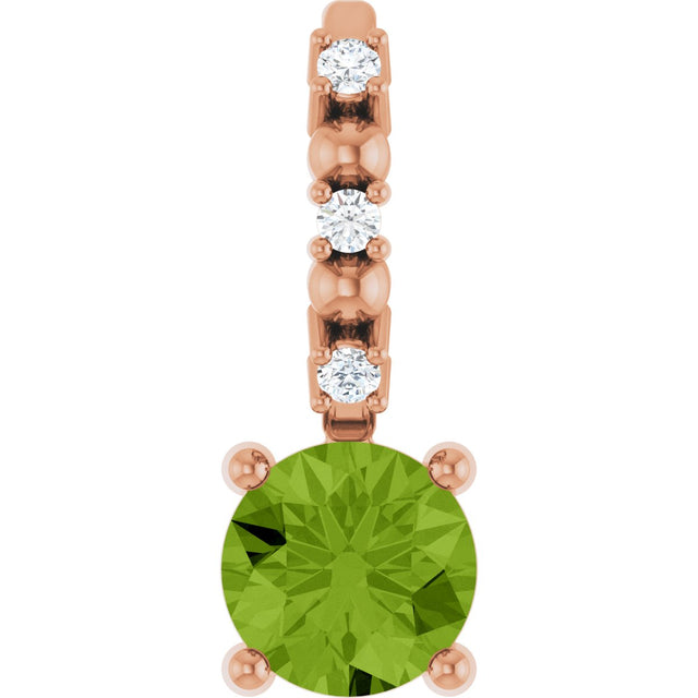 14K Gold Round Peridot Accented Pendant - Rose Gold