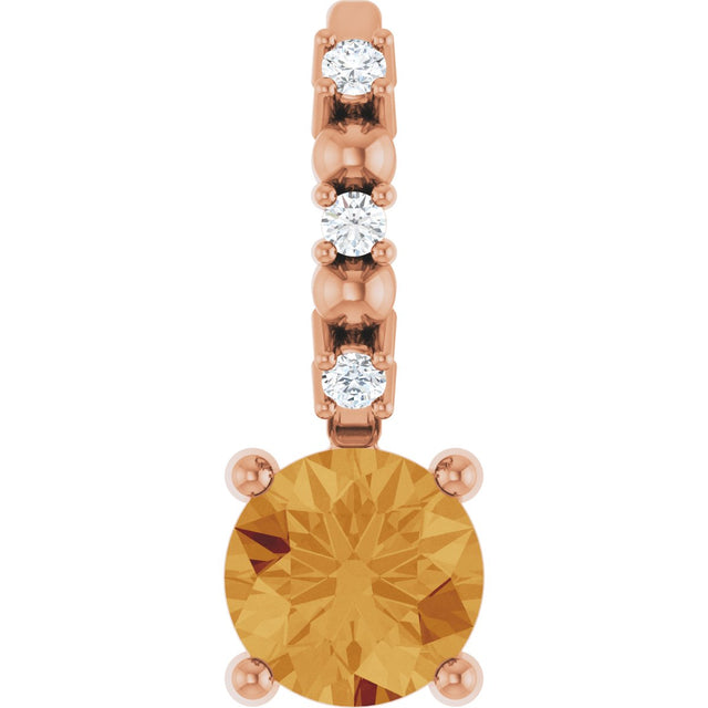 14K Gold Round Citrine Accented Pendant - Rose Gold