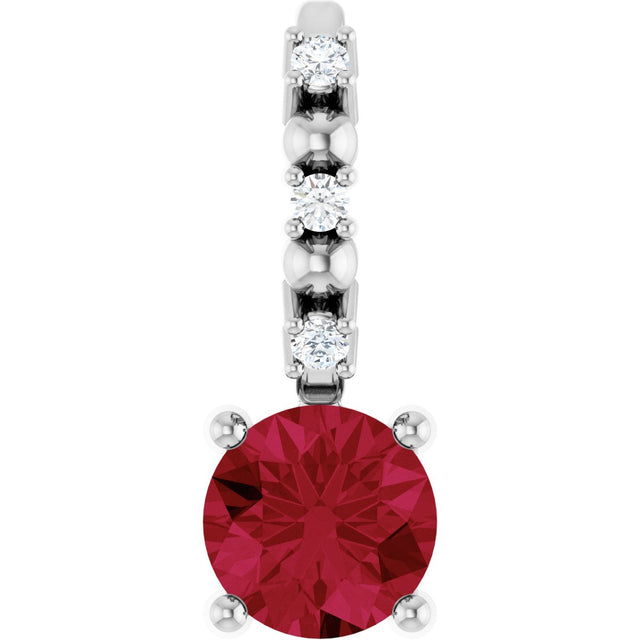 14K Gold Round Lab-Grown Ruby Accented Pendant - White Gold