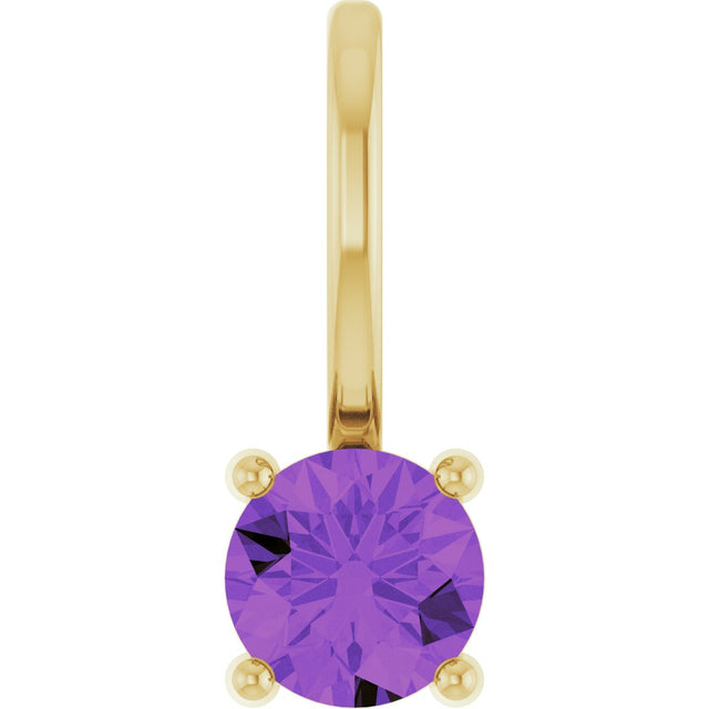 14K Gold Round Amethyst Solitaire Pendant - Yellow Gold