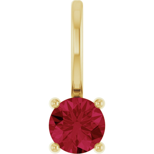 14K Gold Round Ruby Solitaire Pendant - Yellow Gold