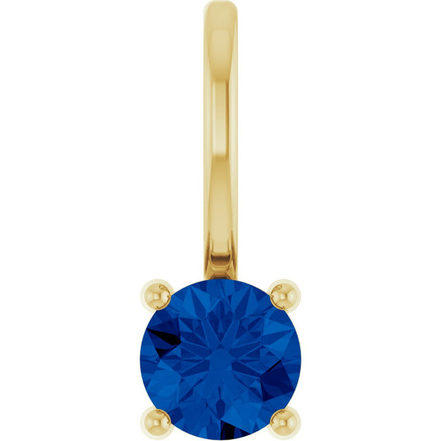 14K Gold Round Blue Sapphire Solitaire Pendant - Yellow Gold