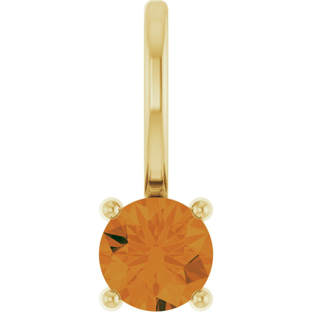 14K Gold Round Citrine Solitaire Pendant - Yellow Gold