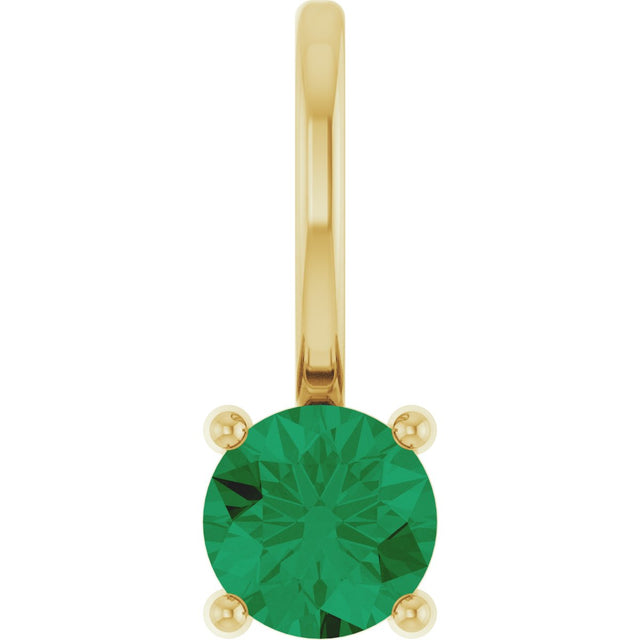 14K Gold Round Lab-Grown Emerald Solitaire Pendant - Yellow Gold