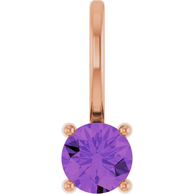 14K Gold Round Amethyst Solitaire Pendant - Rose Gold
