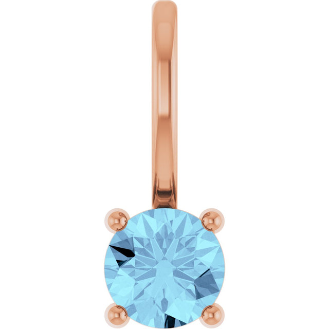 14K Gold Round Aquamarine Solitaire Pendant - Rose Gold