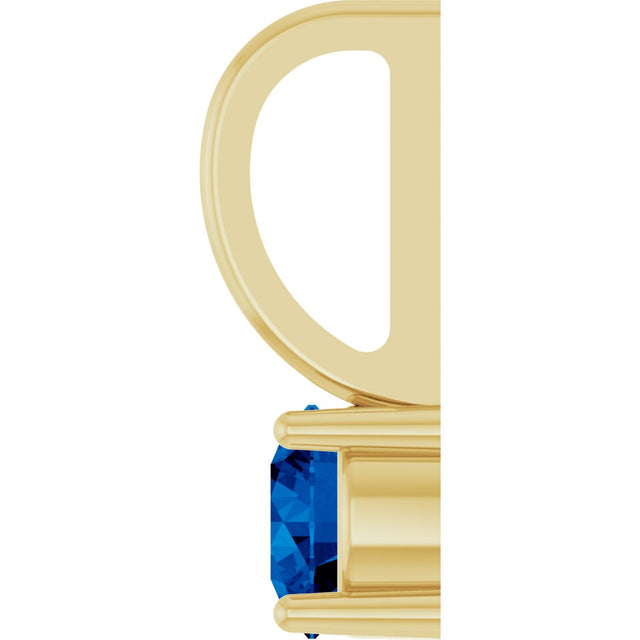 14K Gold Round Blue Sapphire Solitaire Pendant - Yellow Gold - view 3