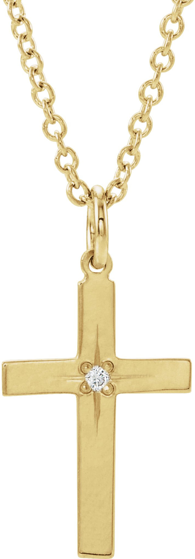 14K Gold Round Natural Diamond Youth Cross Necklace – 0.0075 CTW - Yellow Gold