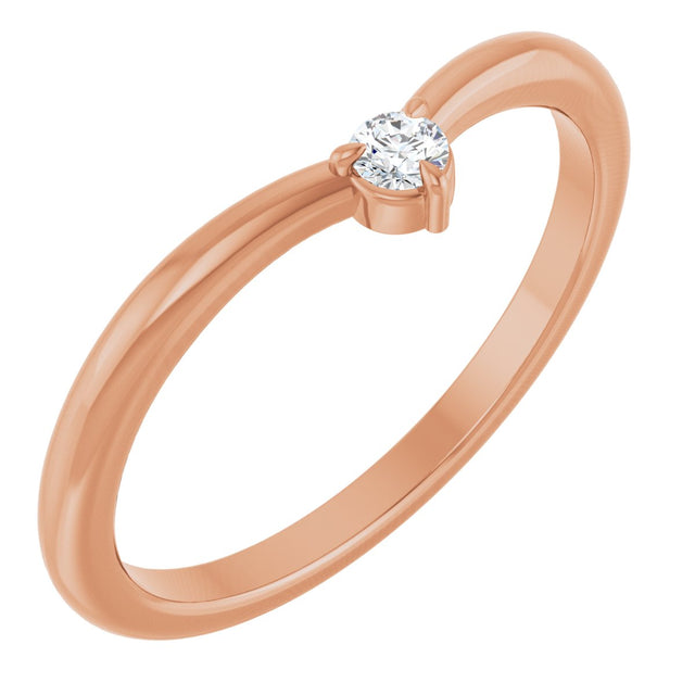14K Gold Round Natural Diamond Stackable V Ring – 2.5mm Stones - Rose Gold