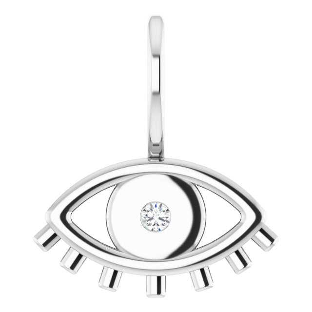 14K Gold Round Natural Diamond Accented Evil Eye Pendant - White Gold
