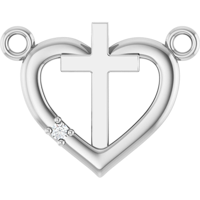 14K Gold Round Natural Diamond Heart & Cross Necklace – up to 0.0025 CTW - White Gold