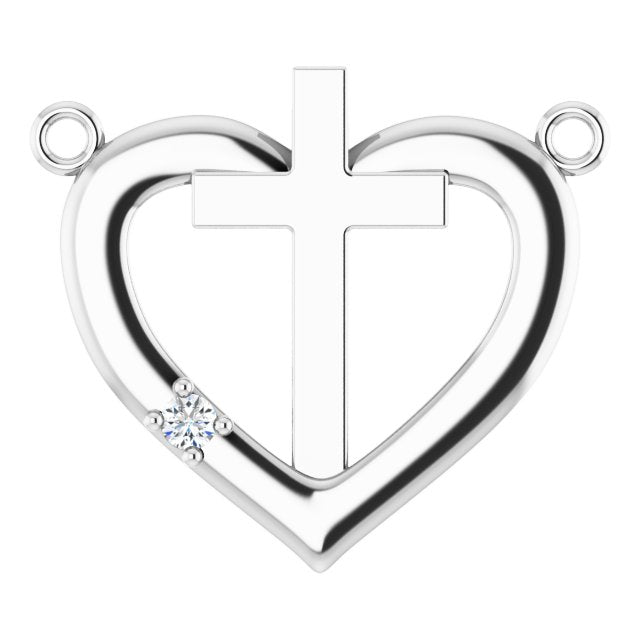 Platinum Round Natural Diamond Heart & Cross Necklace – up to 0.0025 CTW