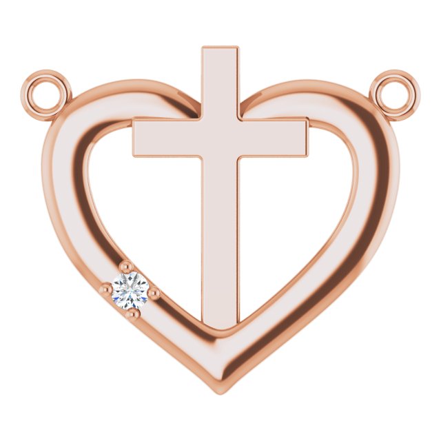 14K Gold Round Natural Diamond Heart & Cross Necklace – up to 0.0025 CTW - Rose Gold
