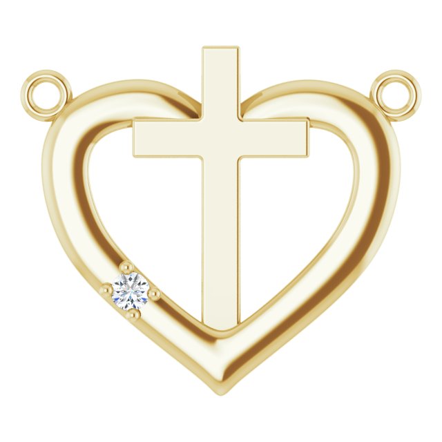 14K Gold Round Natural Diamond Heart & Cross Necklace – up to 0.0025 CTW - Yellow Gold