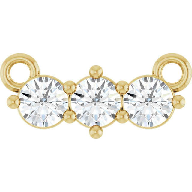 14K Gold Round Natural Diamond Three-Stone Bar Necklace – 1/5 CTW - Yellow Gold