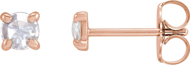 14K Gold Natural Diamond Round 4-Prong Claw Rose-Cut Stud Earrings - Rose Gold