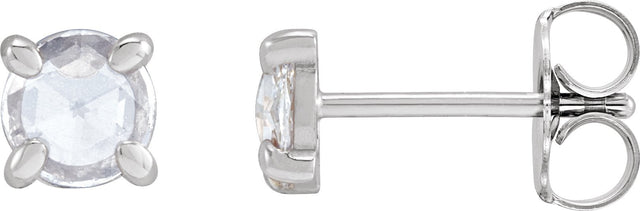Platinum Natural Diamond Round 4-Prong Claw Rose-Cut Stud Earrings