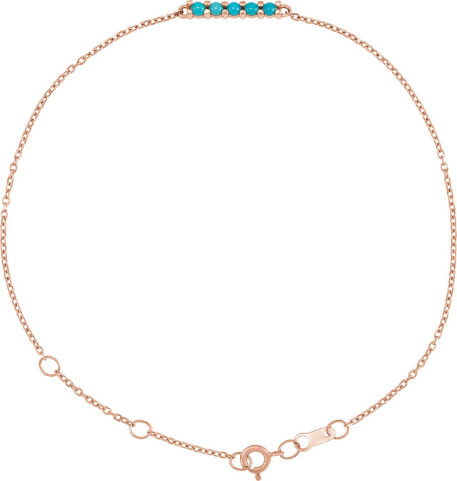 14K Gold Round Natural Turquoise Cabochon Bar Bracelet - Rose Gold