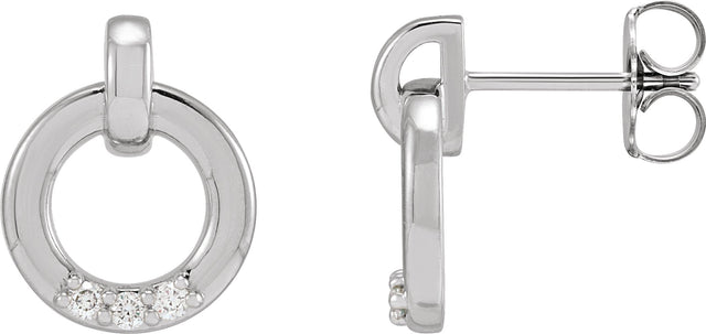14K Gold Round Natural Diamond Accented Circle Earrings – 1.5mm Stones - White Gold