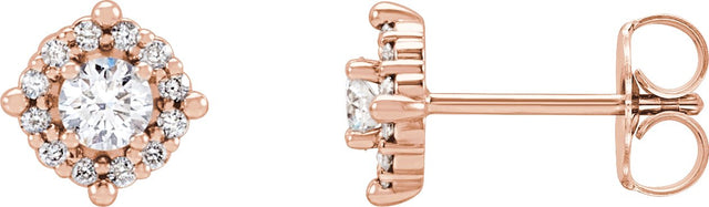 14K Gold Round Natural Diamond Halo-Style Earrings – 2.5-4.5mm Stones - Rose Gold