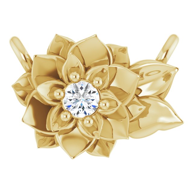 14K Gold Round Lab-Grown Diamond Flower Necklace - Yellow Gold