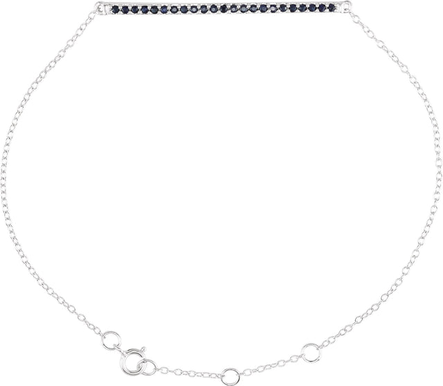 14K Gold Round Natural Blue Sapphire Accented Bar Bracelet - White Gold