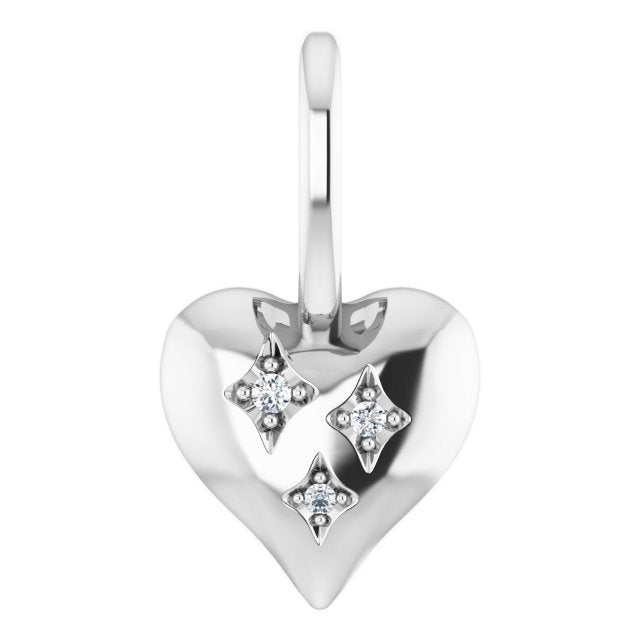 14K Gold Round Natural Diamond Heart Pendant II - White Gold