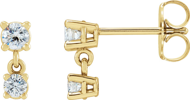 14K Gold Round Natural Diamond Two-Stone Earrings – 3mm Stones - Yellow Gold