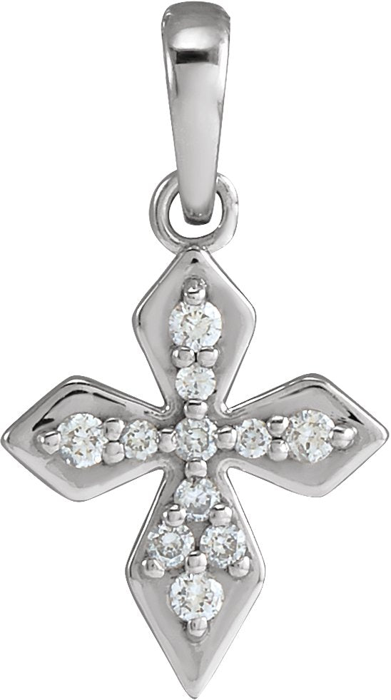14K Gold Round Natural Diamond Petite Cross Necklace or Pendant II - White Gold